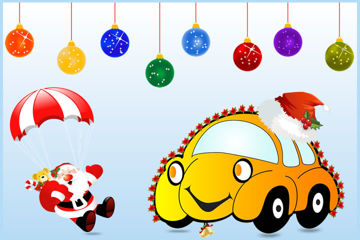 car decorated for christmas